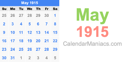 May 1915 Calendar May 1915