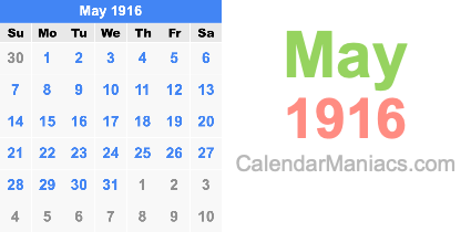 May 1916 Calendar May 1916