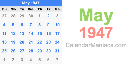 May 1947 Calendar May 1947