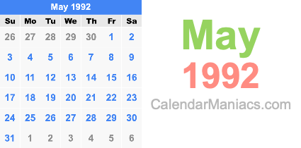 May 1992 Calendar