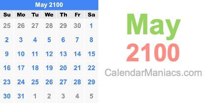 May 2100 Calendar