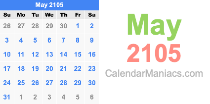 May 2105 Calendar May 2105