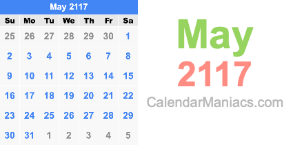 May 2117 Calendar May 2117