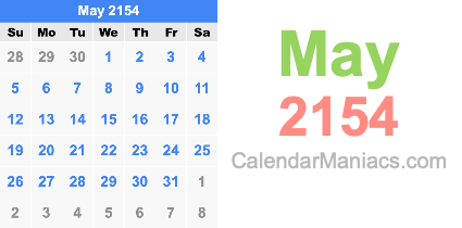 May 2154 Calendar May 2154
