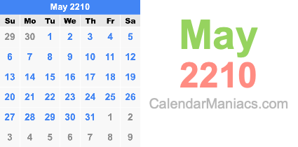 May 2210 Calendar May 2210