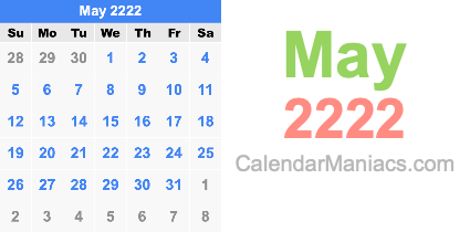 May 2222 Calendar May 2222