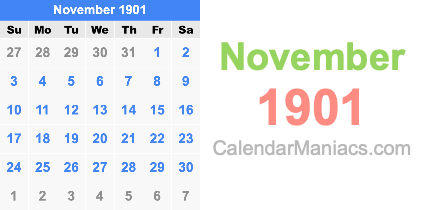 November 1901 Calendar November 1901
