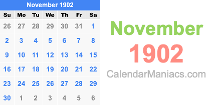 November 1902 Calendar November 1902