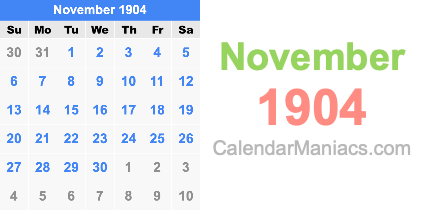 November 1904 Calendar November 1904