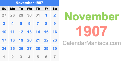 November 1907 Calendar November 1907
