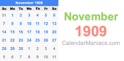November 1909 Calendar November 1909