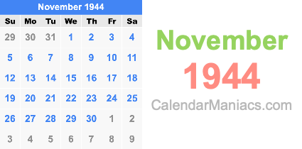 November 1944 Calendar November 1944