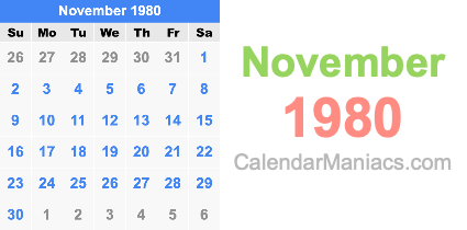 November 1980 Calendar