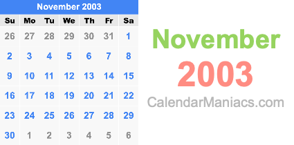 November 2003 Calendar
