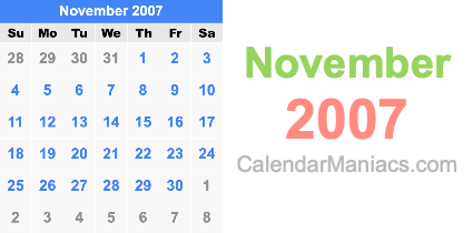November 2007 Calendar