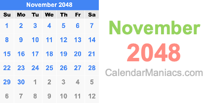 November 2048 Calendar November 2048