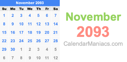 November 2093 Calendar November 2093