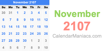 November 2107 Calendar November 2107