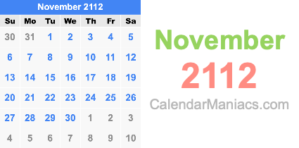 November 2112 Calendar November 2112