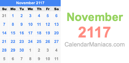 November 2117 Calendar November 2117