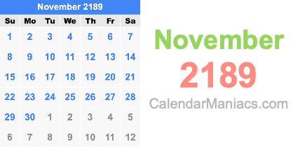 November 2189 Calendar November 2189