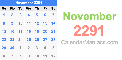 November 2291 Calendar November 2291