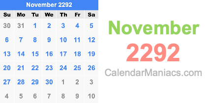 November 2292 Calendar November 2292