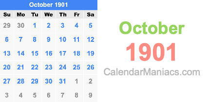 October 1901 Calendar October 1901