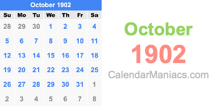 October 1902 Calendar October 1902