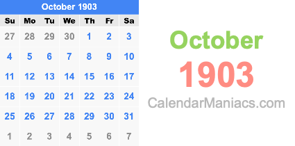 October 1903 Calendar October 1903