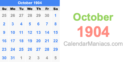 October 1904 Calendar October 1904