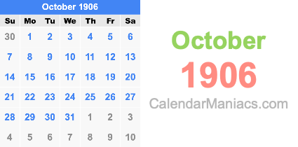 October 1906 Calendar October 1906