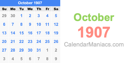 October 1907 Calendar October 1907