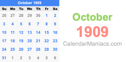 October 1909 Calendar October 1909