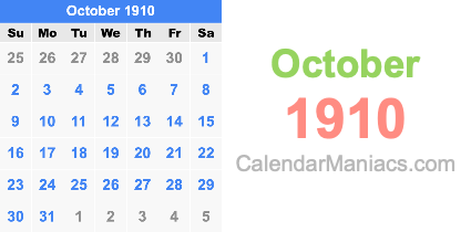 October 1910 Calendar October 1910