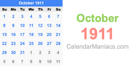 October 1911 Calendar October 1911