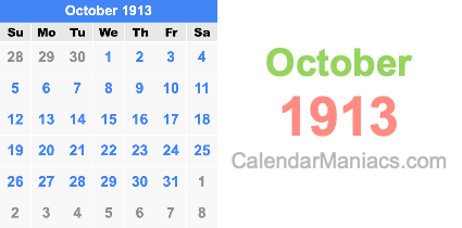 October 1913 Calendar October 1913