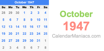 October 1947 Calendar October 1947