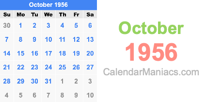 October 1956 Calendar