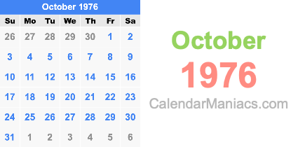 October 1976 Calendar