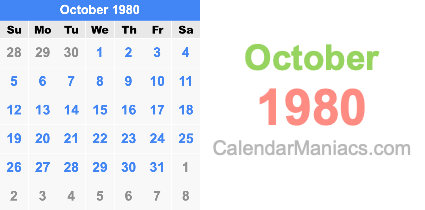October 1980 Calendar