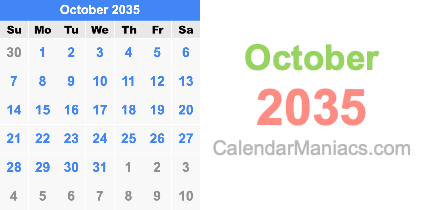 October 2035 Calendar October 2035