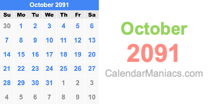 October 2091 Calendar October 2091