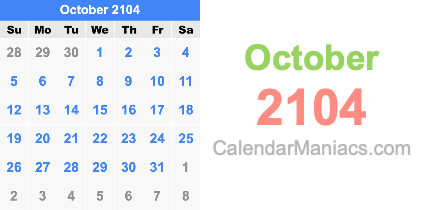 October 2104 Calendar October 2104