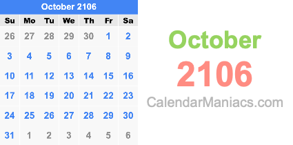 October 2106 Calendar October 2106