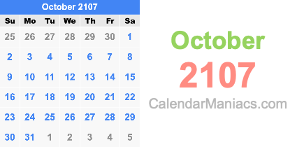 October 2107 Calendar October 2107