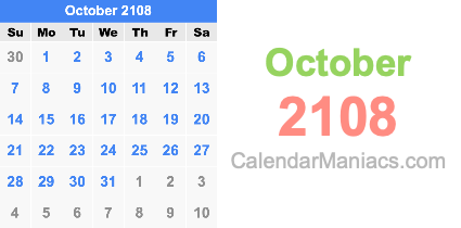 October 2108 Calendar October 2108