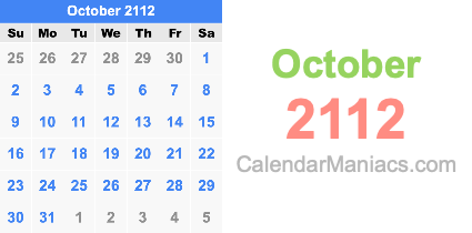 October 2112 Calendar October 2112
