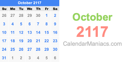 October 2117 Calendar October 2117