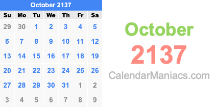 October 2137 Calendar October 2137